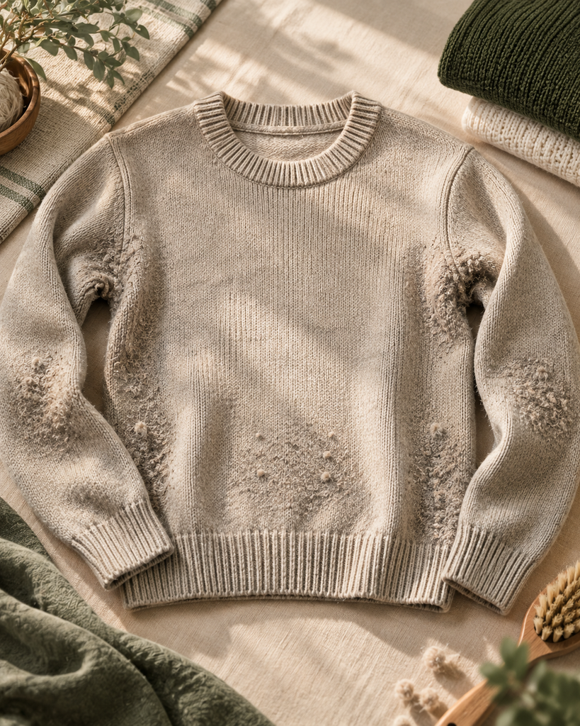 Pilling an einer typischen Reibungsstelle eines Pullovers