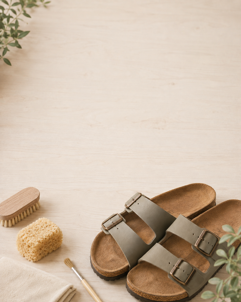 Korksandalen Reinigung mit Bürste